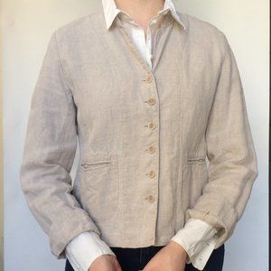 Eileen Fisher Beige Linen 6-Button Blazer wPockets